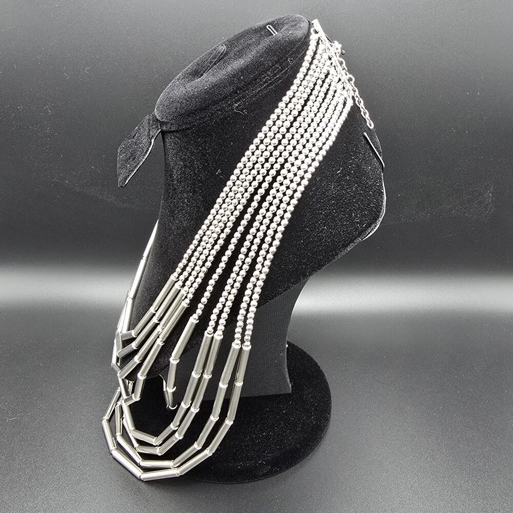 Beaded Silver Multistrand Multi-Strand Necklace -… - image 2